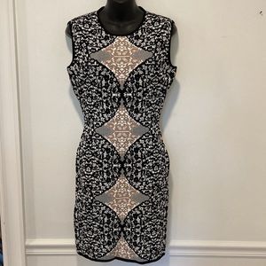 BCBGMAXAZRIA Black, White, Tan, Sleeveless Print Dress Size Small